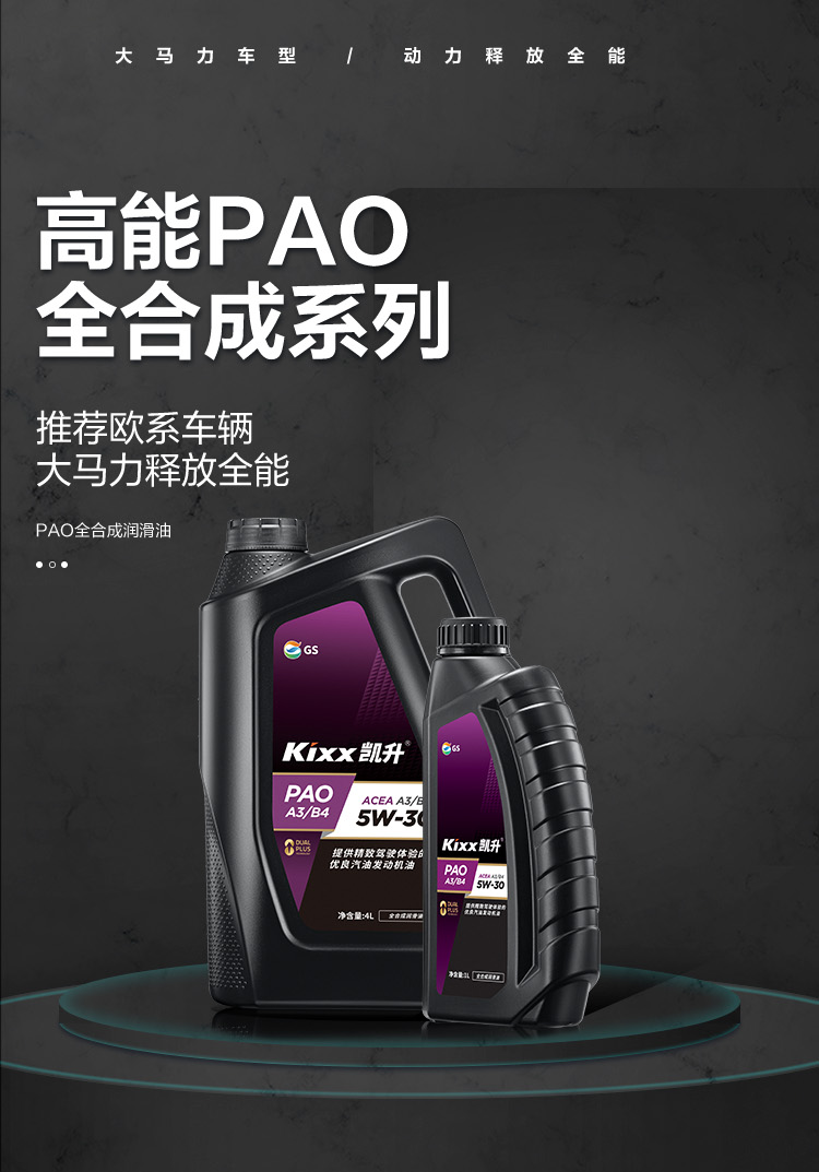 GS (Kixx) 凱升PAO全合成機油 5W-30 A3B4級 黑凱系列 1L-第1張圖片-鄭州市冠恒貿易有限公司【官方網站】-車用潤滑油服務專家